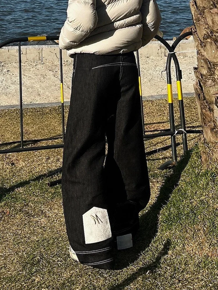 

American High Street Retro Design Sense opposite Wear Inverted Hair Jeans Men Women Vintage Personality Floor-Length Pants