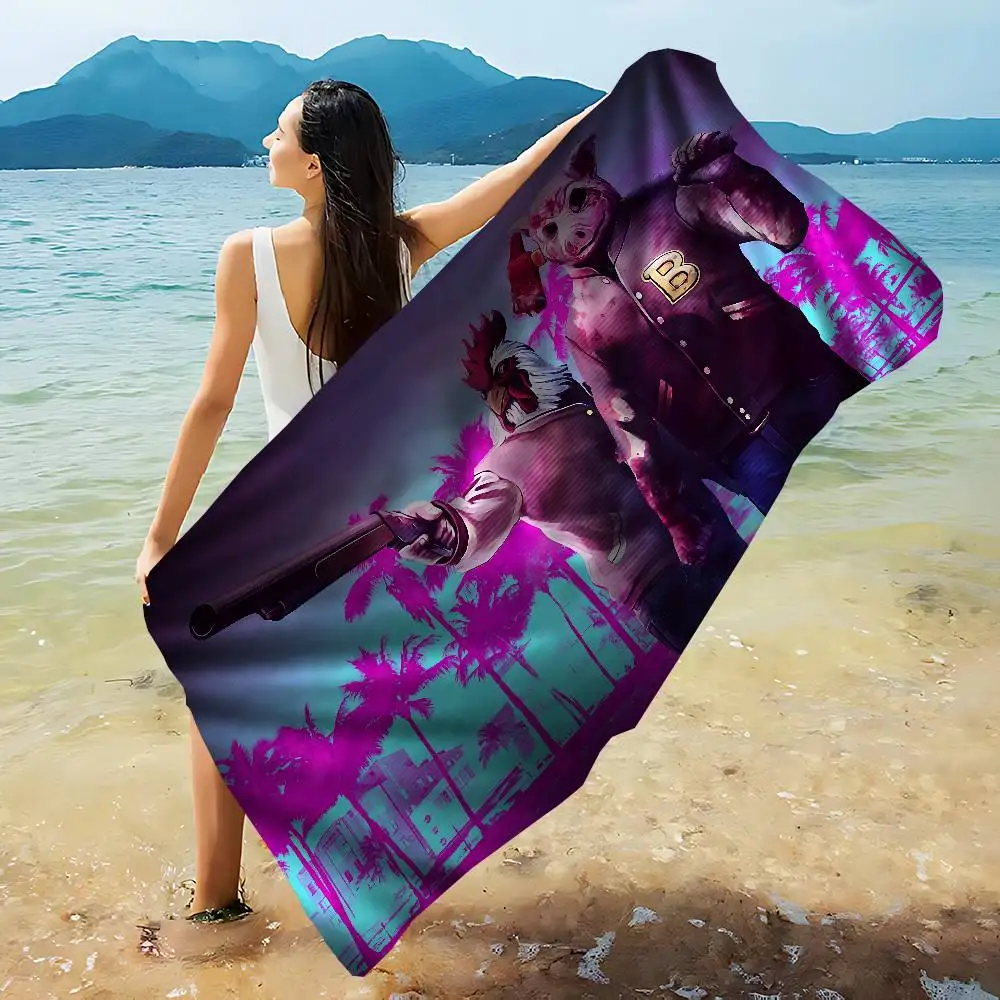 Neon World H-Hotline Miami bloody Game Beach Towel Colorful Bath Towels for Girl Microfiber Quick Dry Custom Sand Free Beach