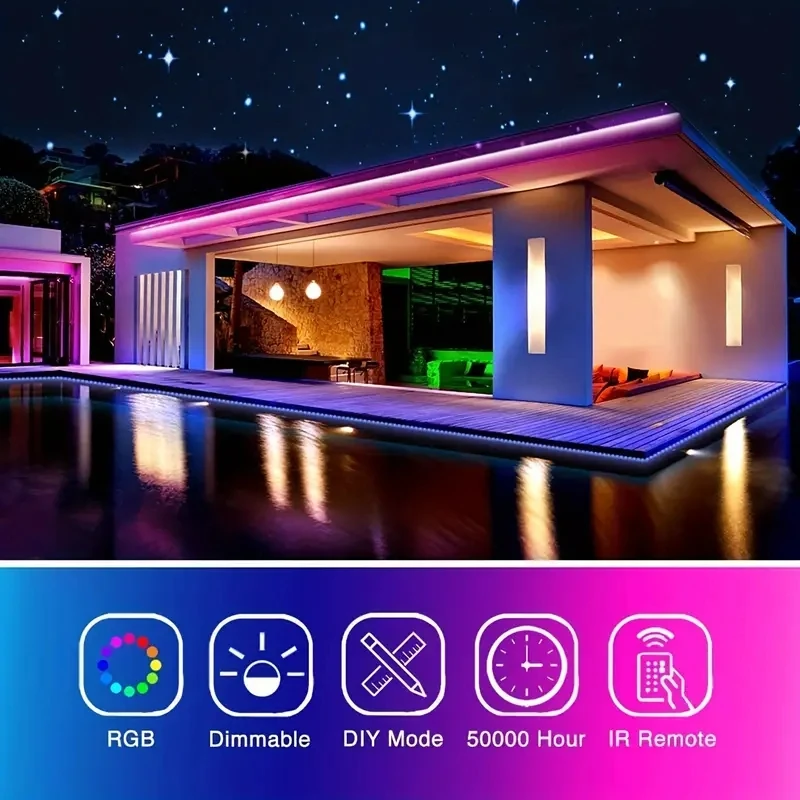 3.28ft-100ft LED Strip Lights,With IR 44Key Remote,Can Crop,Flexible Use,Adjustable Color Flashing Speed,6 DIY Modes