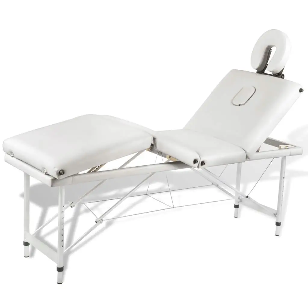 Klappbarer Massagetisch mit Aluminiumrahmen, 4-Zonen, cremeweiß