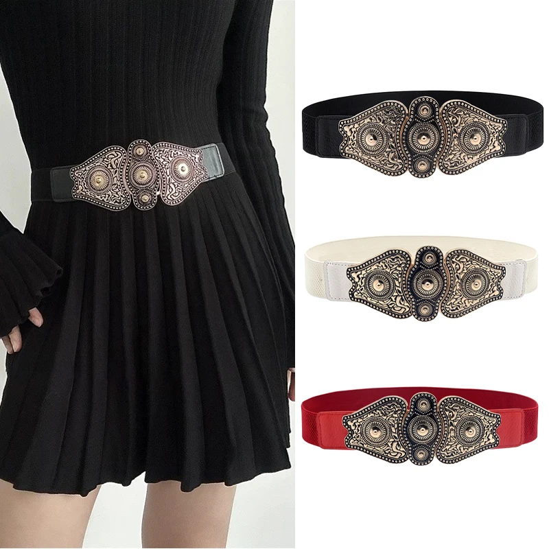 Ladies's Retro Elastic Corset Belts For Women Western Cowboy Cowgirl Punk Wide Cummerbunds Gothic Accessories Dress Waistband