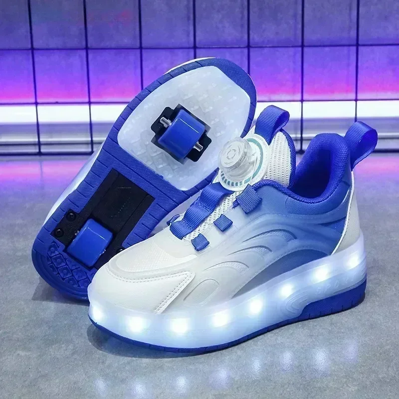 

Children's Kids Boys Girls USB Charging Glowing Casual Sneakers Led Light Wheels Outdoor Parkour Roller Skate Shoes Sports For