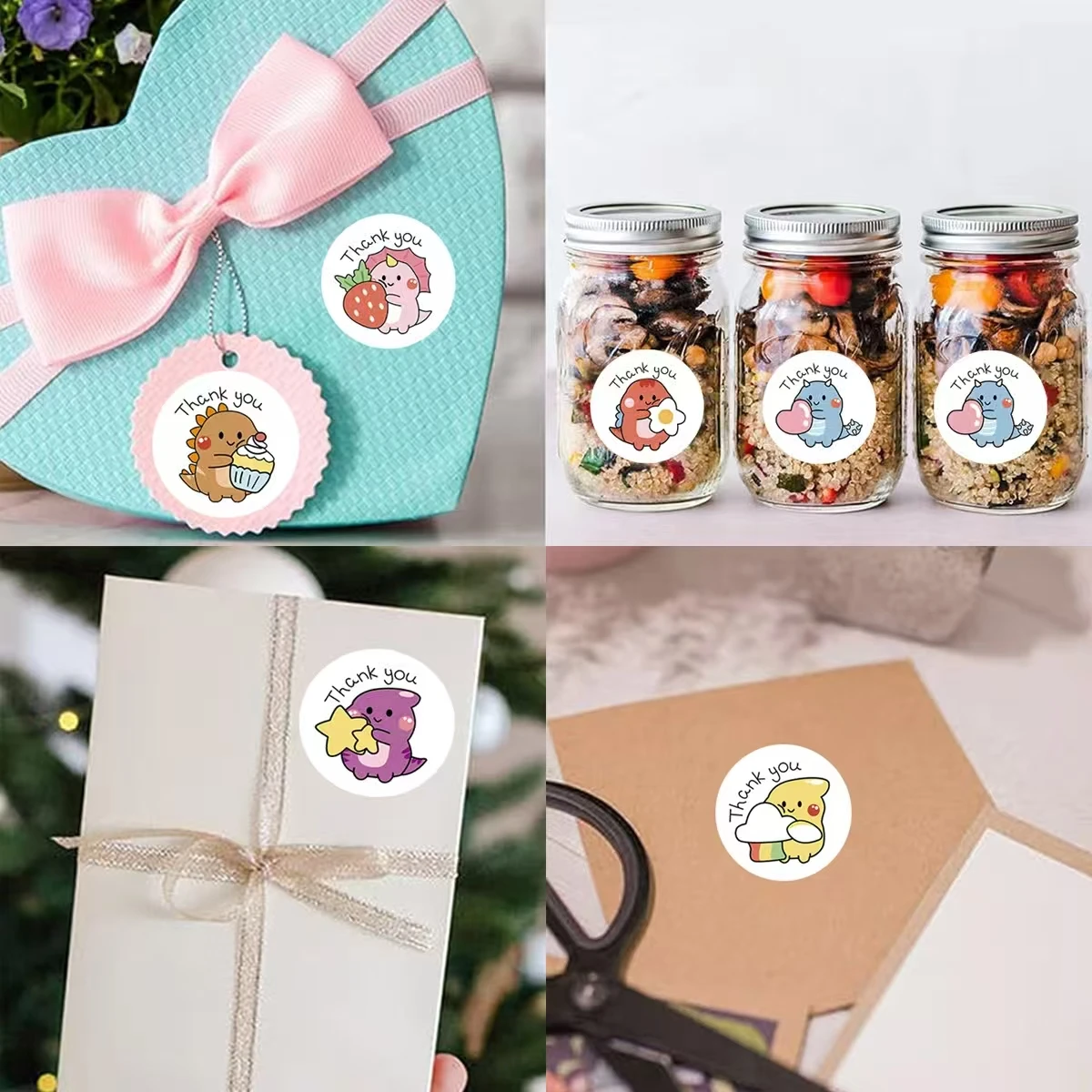 500 Round Cartoon Animal Thank You Stickers Cute Little Dinosaur Teacher Reward Handmade Sealing Stickers