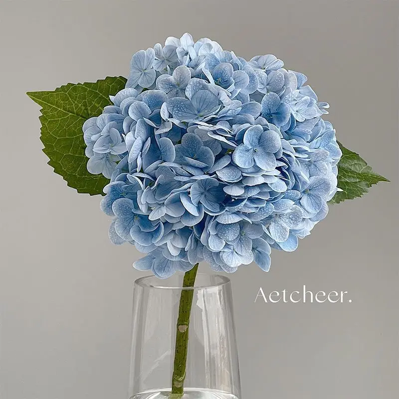 Hydrangea Flower 18 Inch Blue Latex Hydrangea Flower With Stem Leaves Full Hydrangea Head Home Coral Roses Flowers 2024 Popular