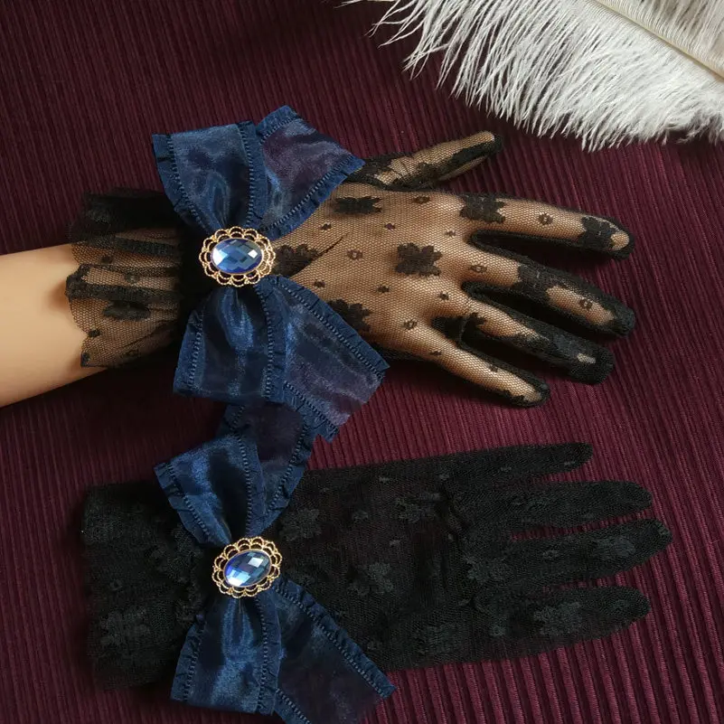

Gorgeous Elegant Party Hand Sleeves Summer Gloves Lolita Original Hand Sleeves Bow Pearl Lace Gloves