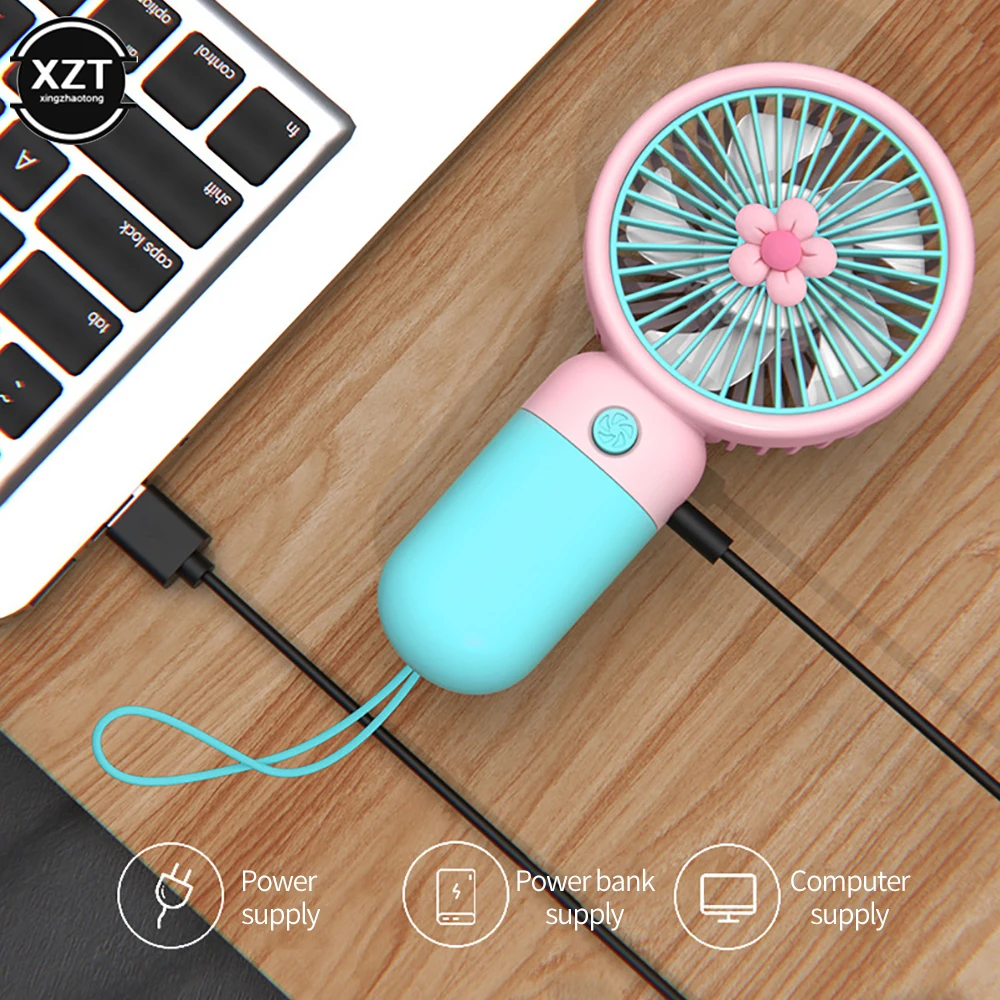 Mini ventilador de mano de Energía Eólica con carga USB, conveniente y Ultra silencioso, portátil, oficina de estudiantes, lindos pequeños ventiladores de refrigeración de dibujos animados