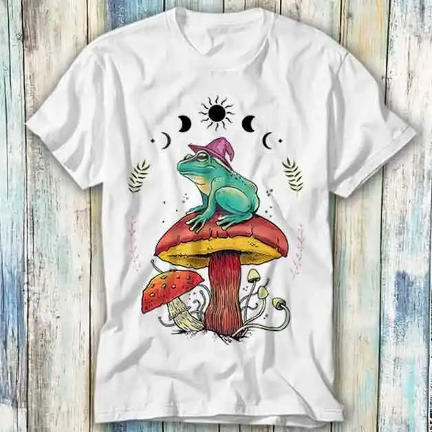 Frosch Zauberer auf Pilz Phase des Mondes T-Shirt Meme lustige Top-Stil Gamer Film Musik 1097