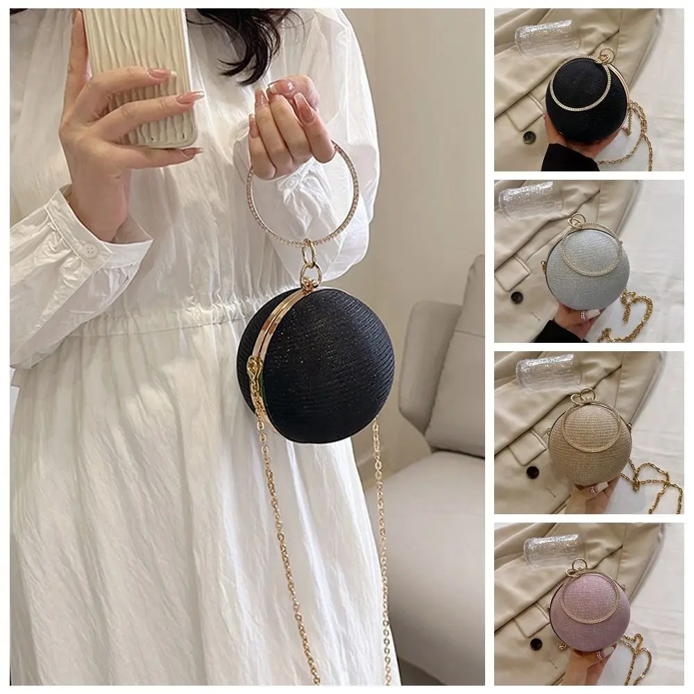 Round Ball Clutch Handbag Rhinestone Lady Evening Bag Chain Shoulder Purse For Lipstick Circular Ring Clutch Purse Weding Wallet