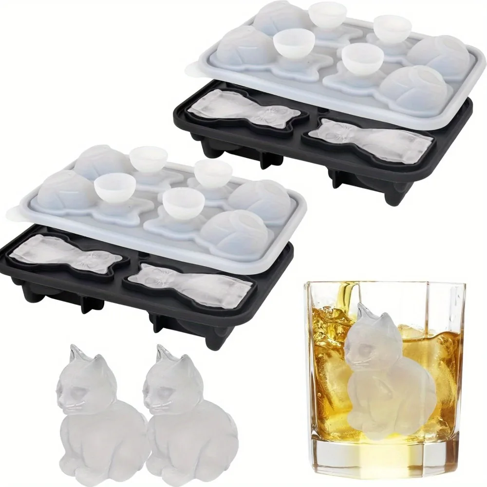 1pc 3D Cat Ice Cube Mold, Easy To Release Ice Hockey Machine, Suitable for Cold Drinks, Whiskey, and Cocktails