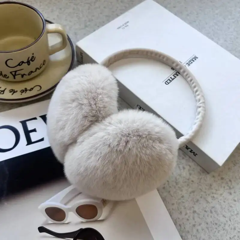 Winter Ear Muffs For Women Real Rex Rabbit Fur Ear Covers Warm Thick Ear Warmer Plush Ear Protection For Women Natural Fur Muffs