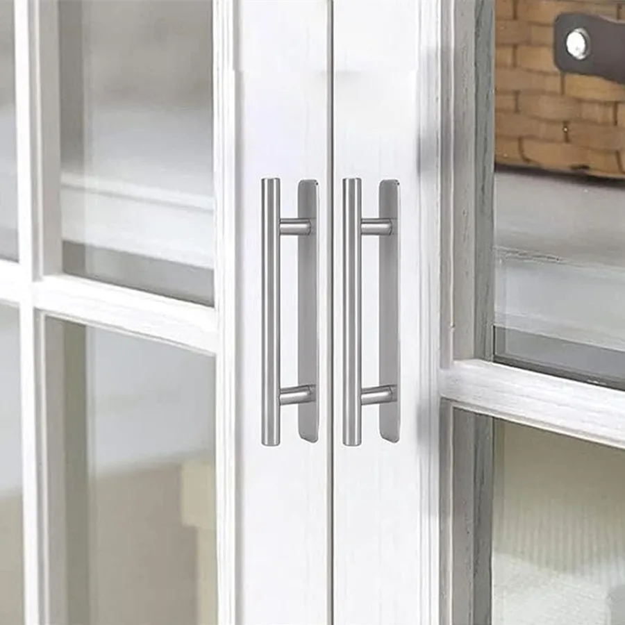 قطعة واحدة من مقبض أسود فضي اللون من الفولاذ المقاوم للصدأ لخزانة الملابس ومقابض الأبواب بدون ثقب مع شريط قوي على الوجهين #6