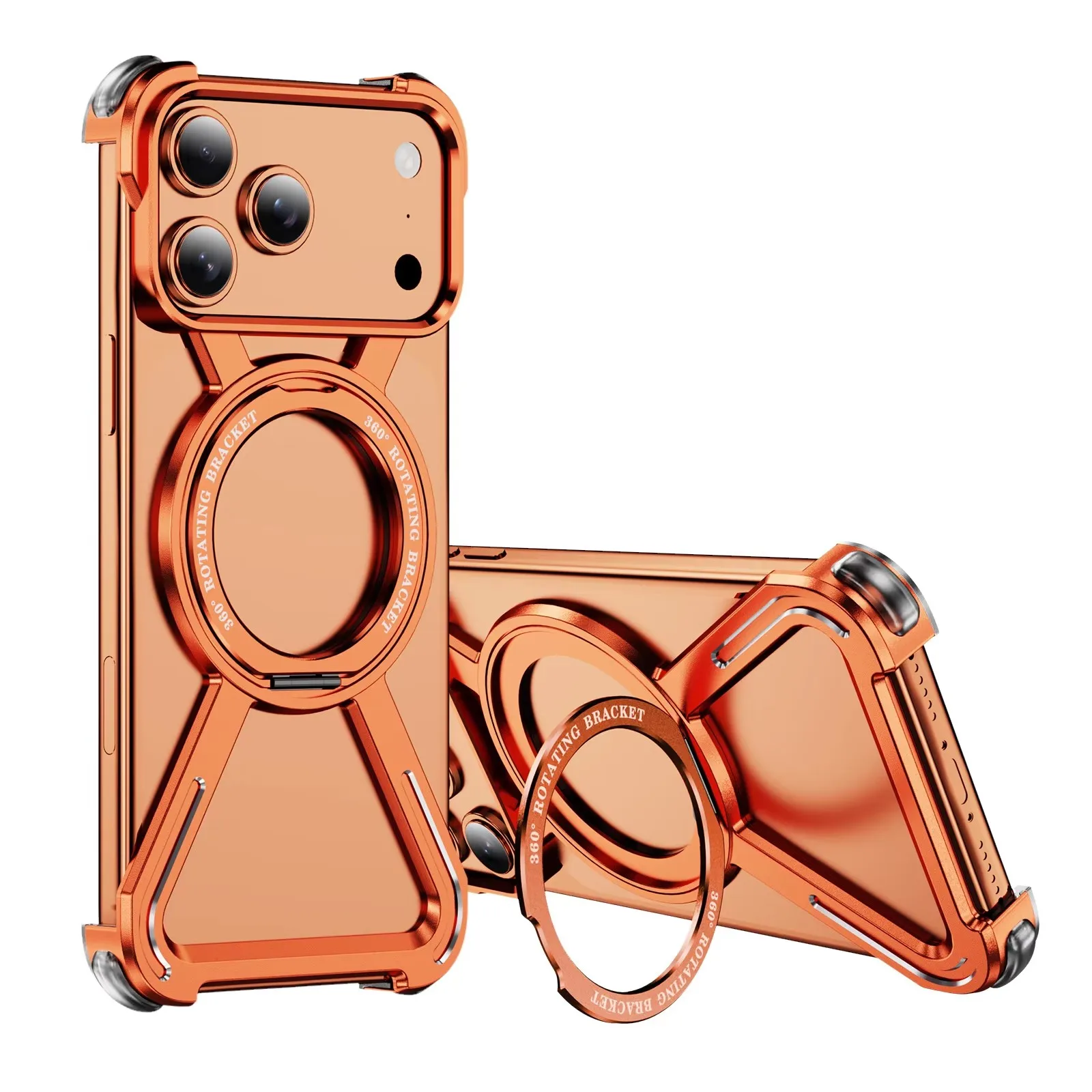 

Military Armor Rimless Aluminum Alloy Magnetic Phone Case For iPhone 16 13 14 15 17 Pro Max Plus 17Air Metal Protection Cover