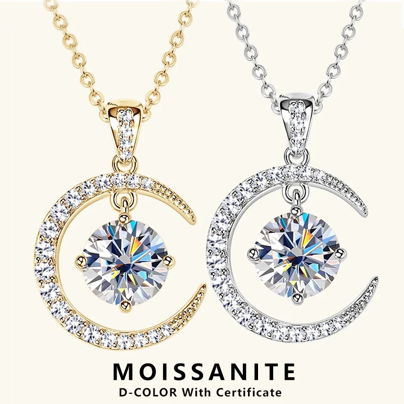 

Lnngy стерлингового серебра 925 пробы ожерелье с подвеской в виде Луны сертифицированное 8 мм 2 карата муассанит ожерелье для женщин классические изящные ювелирные изделия подарок