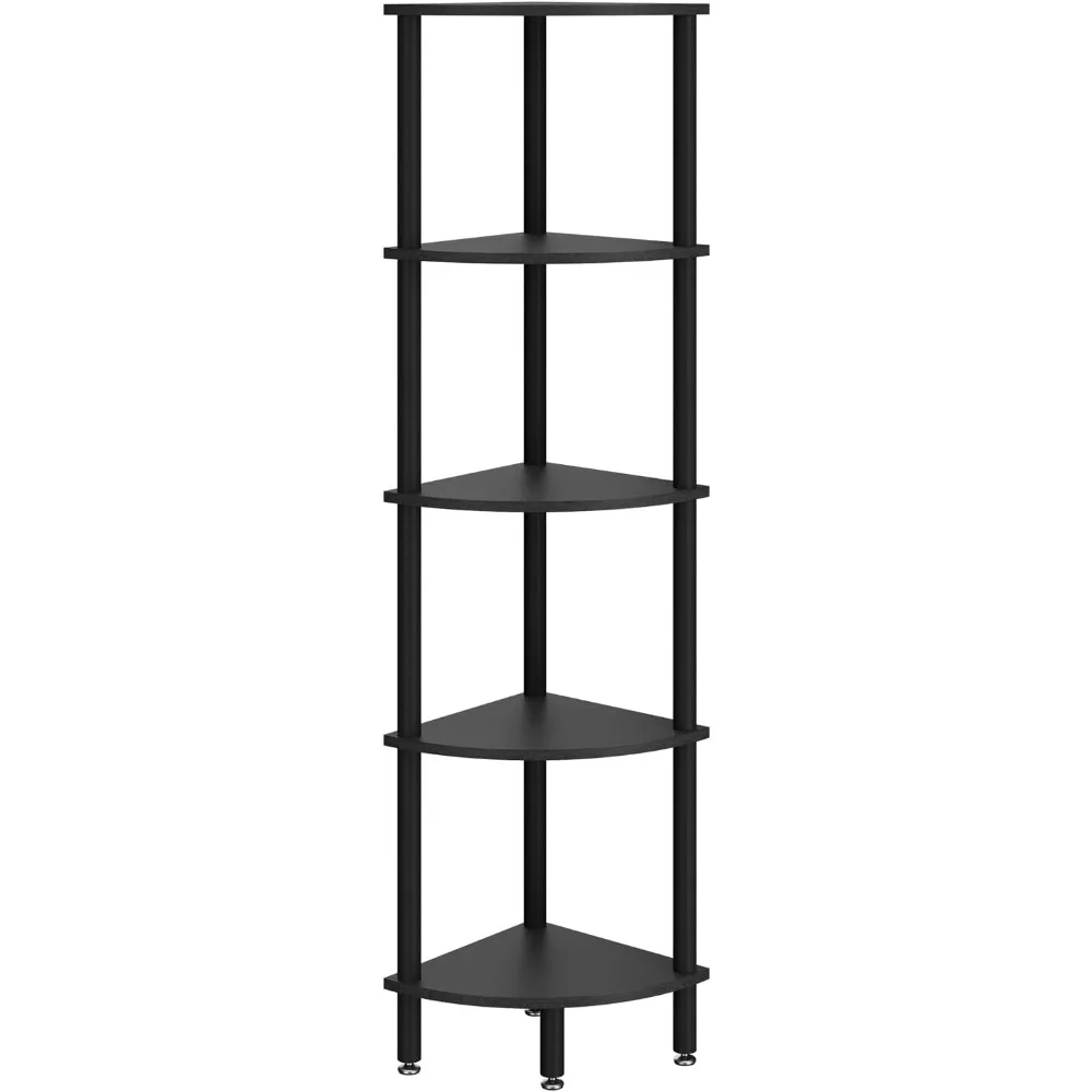 5 Tier Corner Shelf Stand,Industrial Corner Display Rack,Corner Bookshelf for Living Room, Bedroom, Kitchen, Home Office, Black