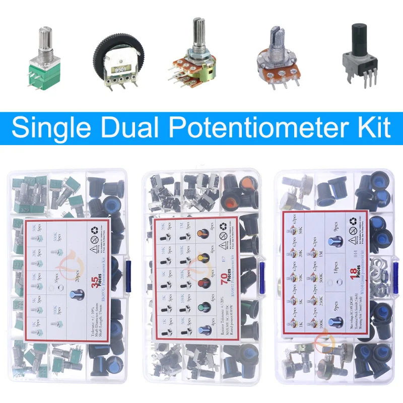 3Pin 5Pin 6Pin Amplifier Sealing Single Dual Potentiometer Kit B1K 2K 5K10K 20K 50K 100K 250K 500K 1M With Knob