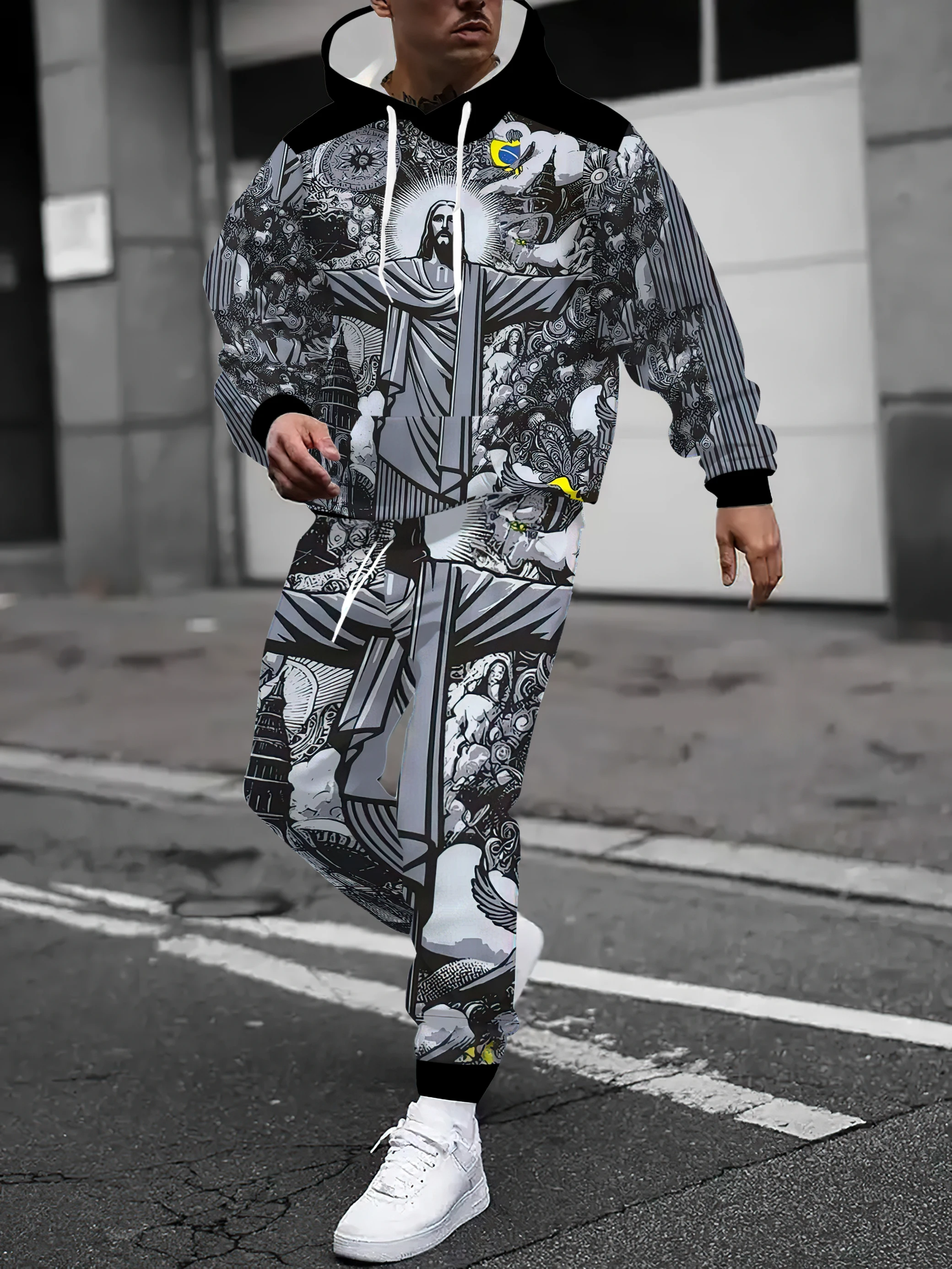 

The new men's hoodie set for Spring and Autumn 2025 features a casual fashionable soft and comfortable 3D pattern print
