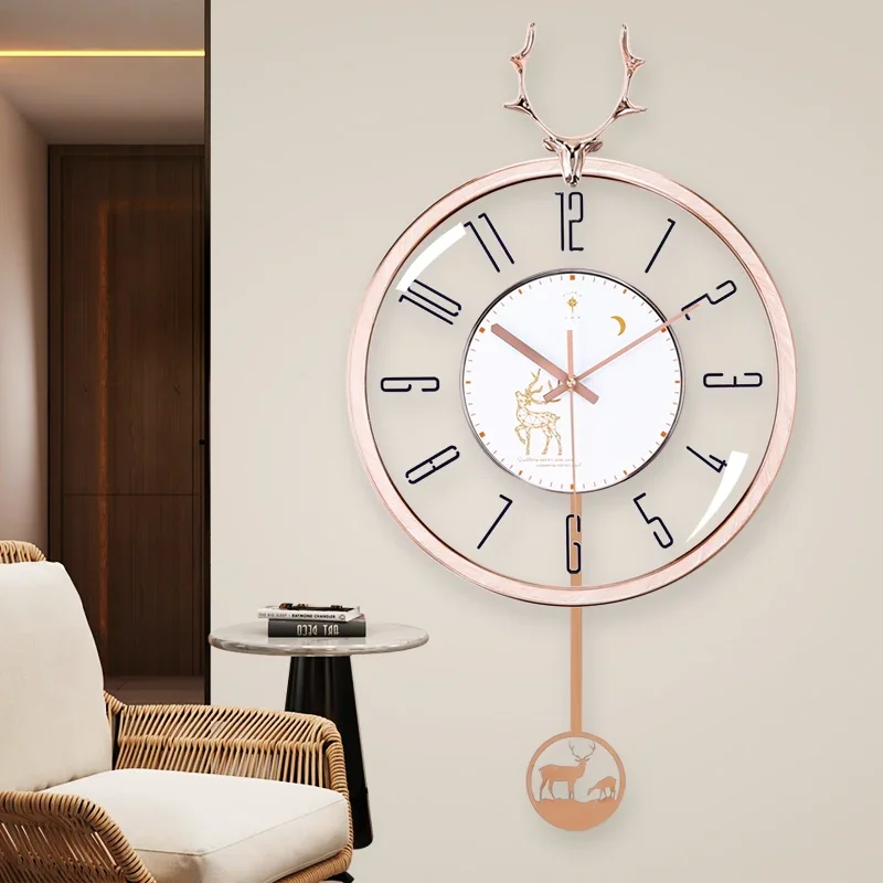 Nordic Simple Design Wall Clock Luxurious Deer Large Luxury Wall Clocks with Pendulum Fashion Silent Reloj De Pared Home Decor
