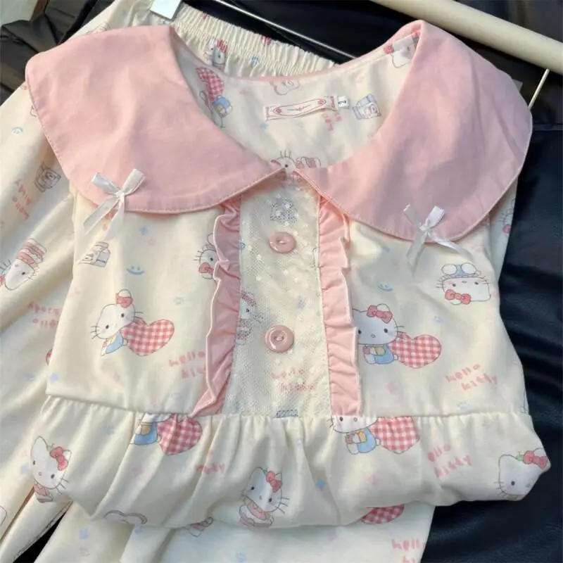 

Sanrio Hello Kitty Pajama Set Cartoon Women Girls Home Loungewear Sweet Cute Spring Autumn Long Sleeve Long Pants Nightwear Set