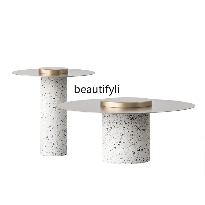 

smt03 Round Tea Table Tall and Short Combination Silk Style Nordic Modern Terrazzo Metal Art