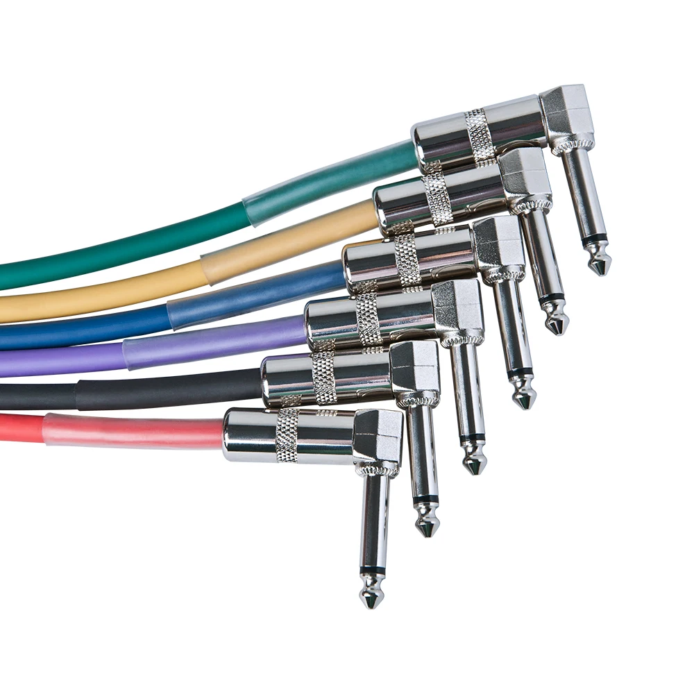 JOYO CM-05 Guitar Bass Patch Cables 6 Pack Low Noise Anti Interference with 1/4 Inch Right Angle Nickel Plated Plugs