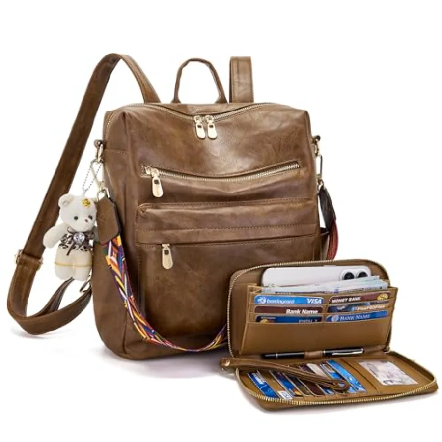 Women Backpack Purse Multipurpose Design Handbags Shoulder Bag PU Leather Travel bag Backpack Set 2pcs