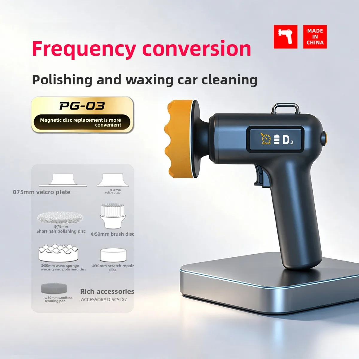 Cordless Polishing Machine 7.4V Lithium Battery Car Buffer with Two Speed Cruise Control, 50mm 75mm Magnetic Discs for Waxing