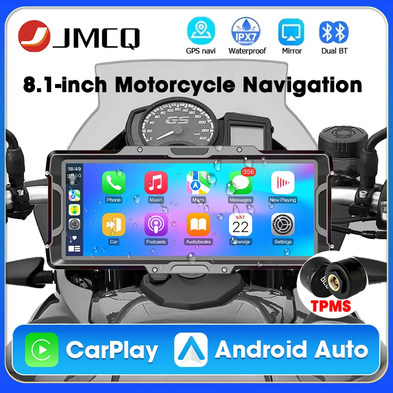 8.1 بوصة دراجة نارية Carplay نظام تحديد المواقع والملاحة IPX7 مقاوم للماء موتو عرض مزدوج بلوتوث 5.0 ل Carplay اللاسلكية أندرويد السيارات