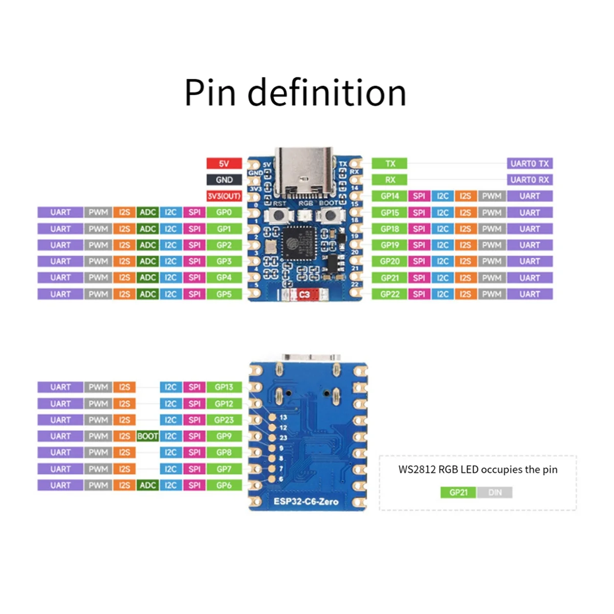 AT87-Esp32 C6 Zero M Макетная плата Wi-Fi 6 Esp32 Мини-модуль Двойной процессор поддерживает 2,4 ГГц Wi-Fi Bluetooth Le Модуль