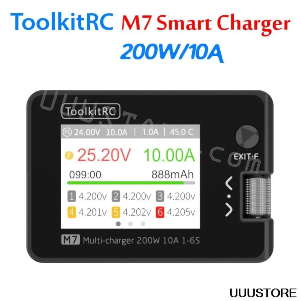 ToolkitRC M7 200W 10A DC Balance Charger Discharger for 1-6S Lipo Battery With Voltage Servo Checker ESC Receiver Signal Tester