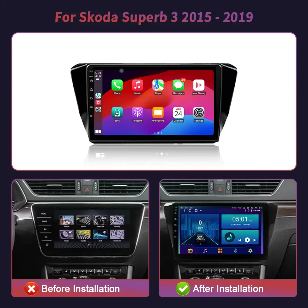 Android 14 Auto Stereo Car Radio Multimedia For Skoda Superb 3 2015 - 2019 WIFI Wireless Carplay Stereo Navigation Head Unit