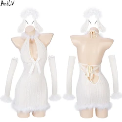 AniLV Christmas Snow Angel Girl Furry Knitted Dress Unifrom Women Bunny Backless camicia da notte pigiama abiti costumi Cosplay