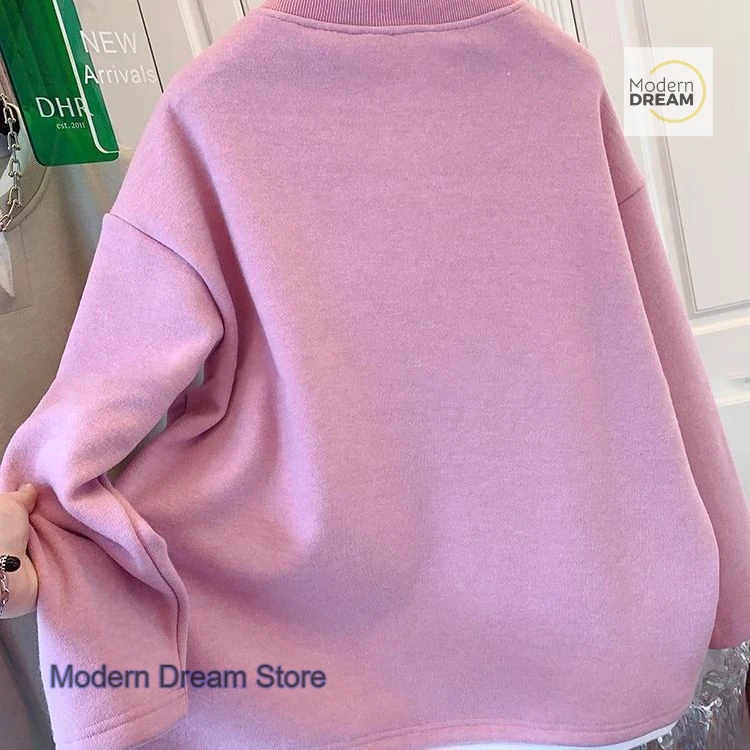 French style solid color fashion fake two-piece round neck sweater women's autumn and winter new bottoming shirt loose blouse