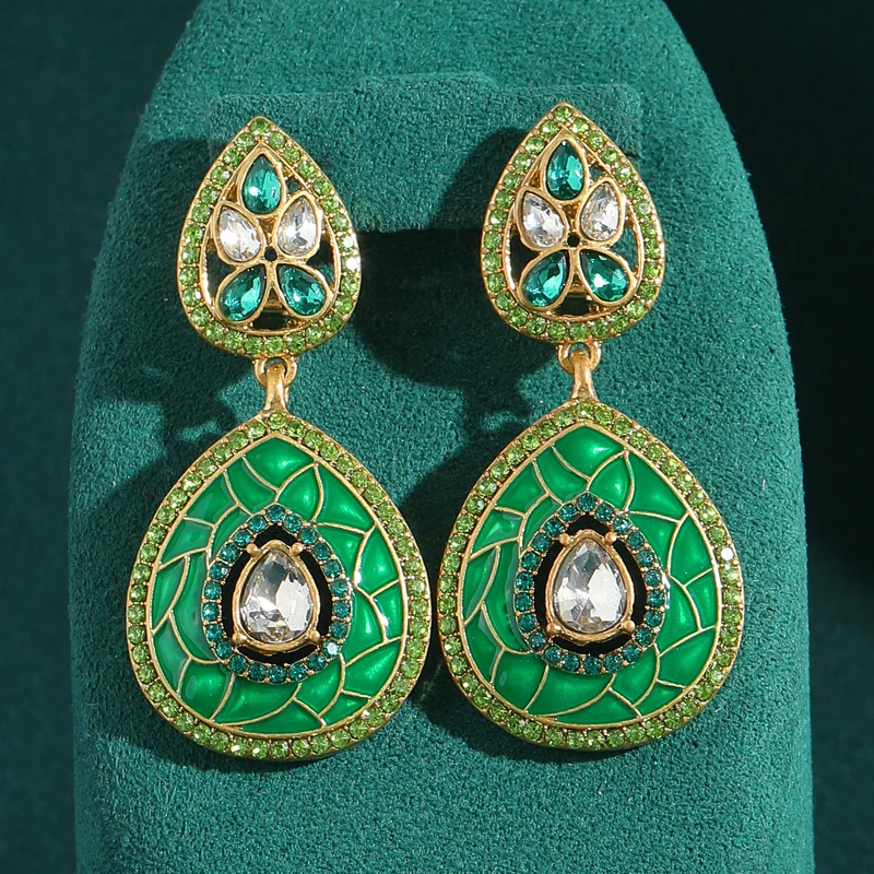 Pendientes Vintage con Forma de Gota de Agua y Serpiente Verde, Joyería de Lujo Estilo Art Deco con Pedrería, Color Dorado, para Mujer, Regalo de Marca, Nuevo