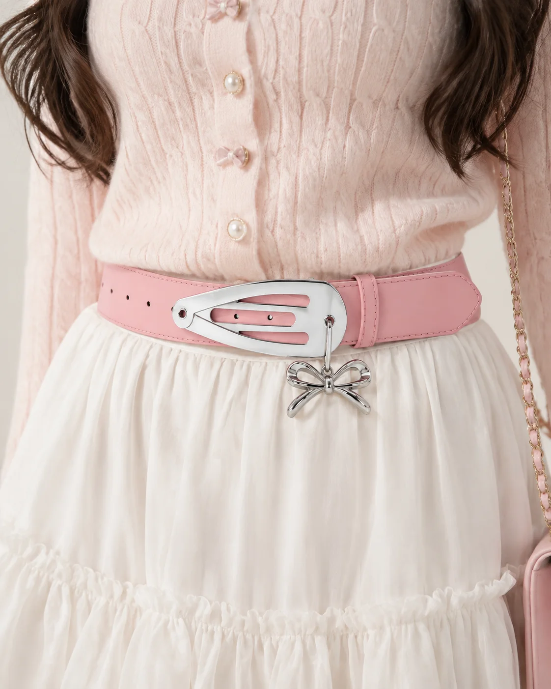Pink Bow Belt, Sweet Metal Bow Charm Waist Belt, Cute Y2K Inspired Fashion Belt for Women, Romantic Streetwear Accessory