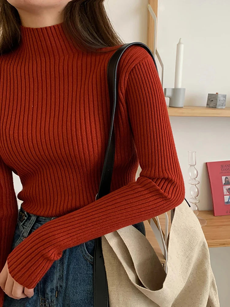 2024 chic Autumn winter Sweater Pullovers Women Long Sleeve casual turtleneck warm basic Sweater knit Jumpers top