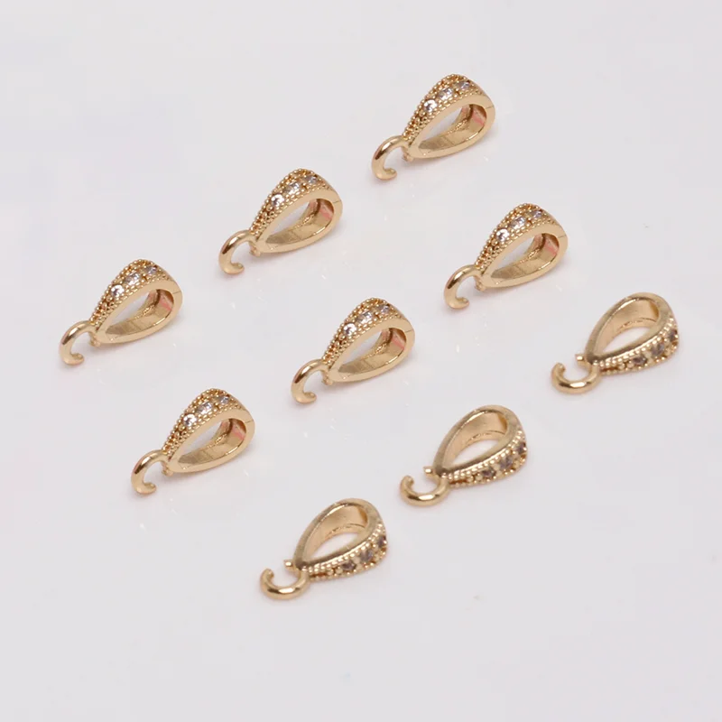 4pcs 14 Gold Plated Brass Micro Pave Zircon Bale Pinch Clasp For Pendant Necklace Connector Jewelry Making Finding Accessories