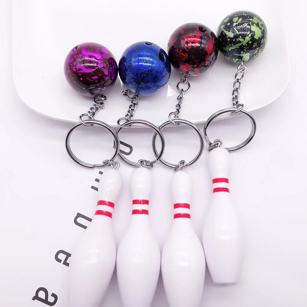 8pcs Bowling Keychain PVC Key Pendant Bag Mini Simulation Bowling Party Metal Key Ring Sports Enthusiasts Birthday Gift Keyring