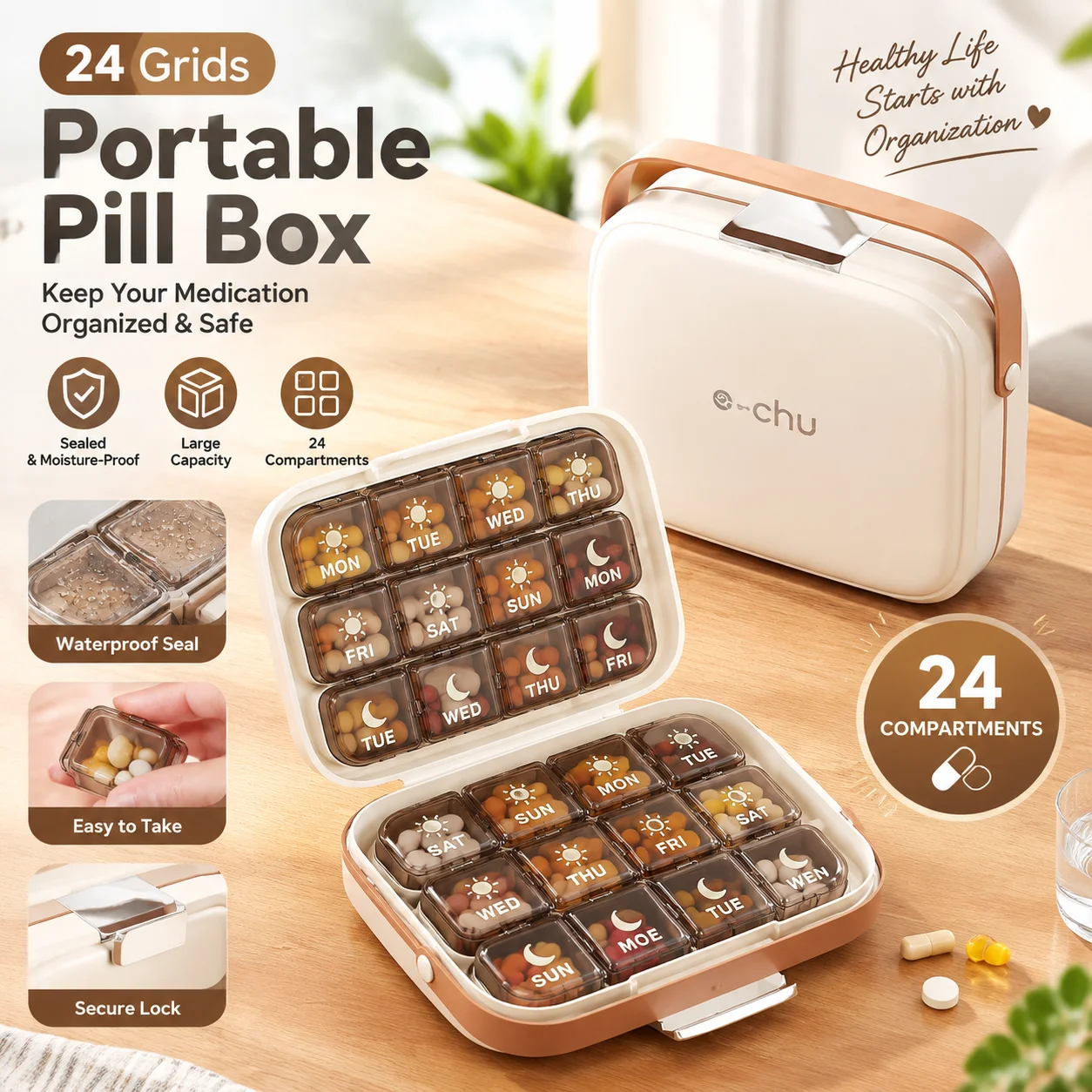 7 Day Weekly Pill Organizer 3 Times a Day Large Capacity Food Grade Portable Pill Box for Purse Pocket Medicine Storage Case