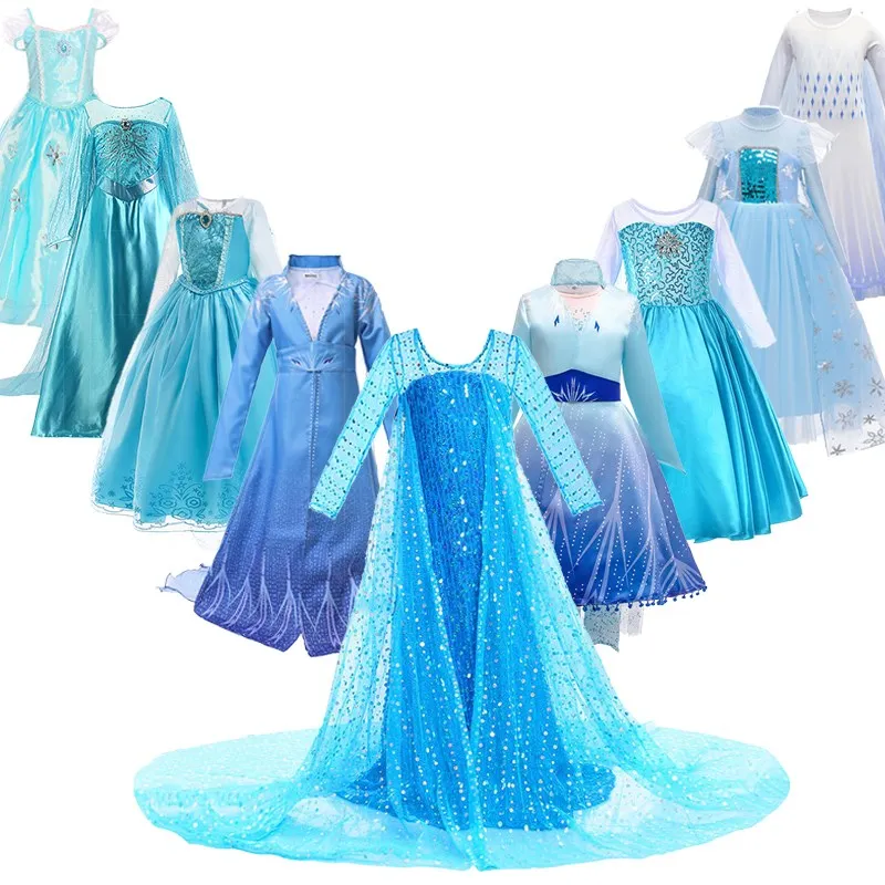 Elsa Costume for Girls Kids Christmas Cosplay Anna Snow Queen 2 Fancy Princess Dress Children Halloween Birthday Party Clothing