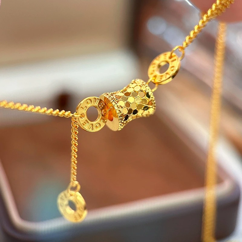 

Pure 18 K Gold Color Small Waist Bead Necklace for Women Bride Wedding Birthday Valentine's Day Necklace Chain Jewelry Gifts