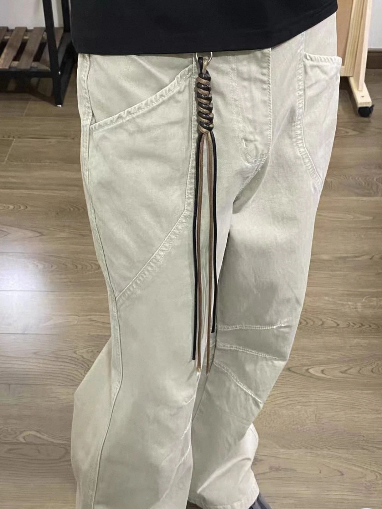 بنطلون عمل أمريكي بتصميم مطوي وقصة مستقيمة للرجال، فضفاض ومتعدد الاستخدامات، بنطلون عمل مستقيم بتصميم أنيق، ملابس كاجوال للراحة