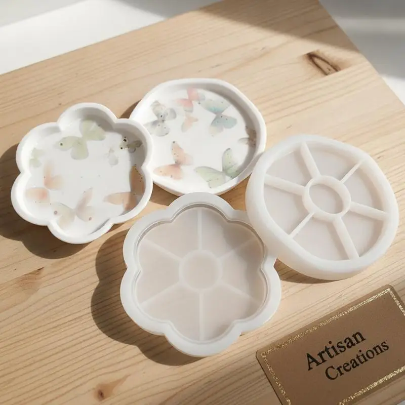 Round Flower Silicone Tray Mold Non-Stick for DIY Epoxy Resin Plaster Parent-Child Interactive Handcraft Home Decor