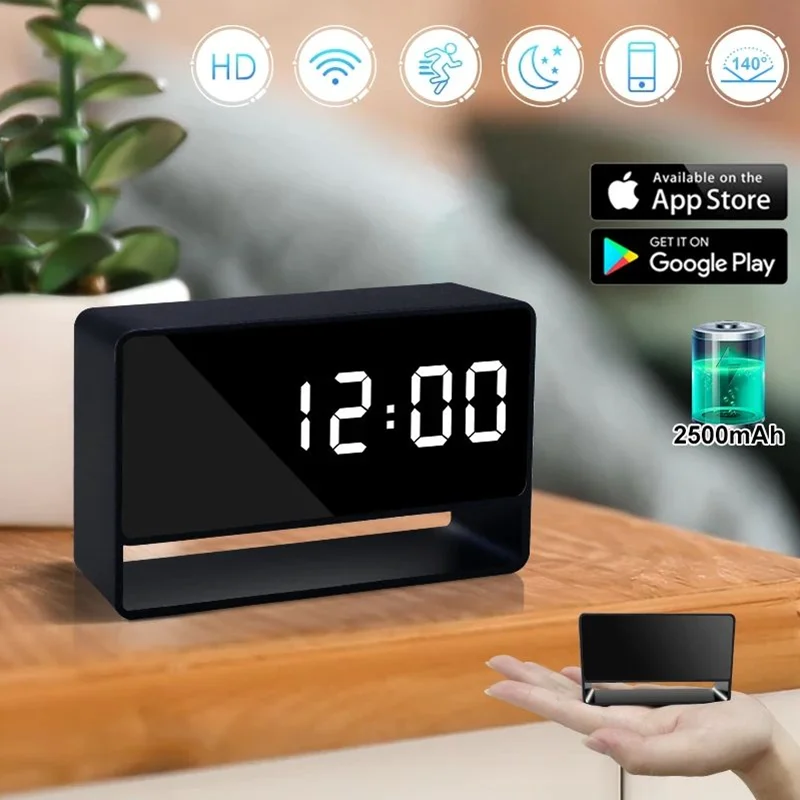 Jam Alarm Mini nirkabel WiFi baru 2025 P HD APP inframerah penglihatan malam DVR perekam keamanan deteksi gerak