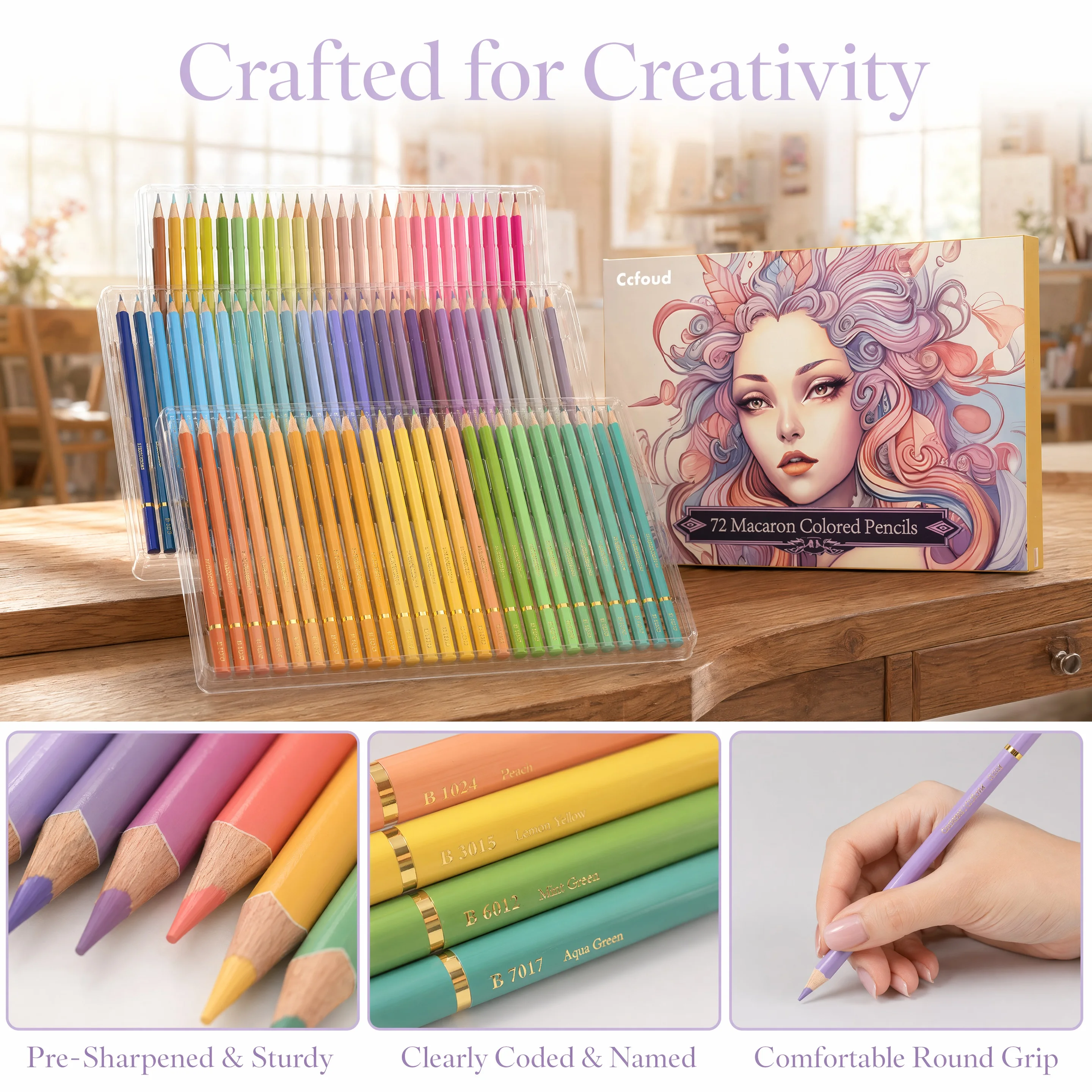 12/24/50/72 Count Macaron Pastel Colored Pencils for Adult Coloring Books,Artists Soft Core,Ideal for Drawing Blending Shading