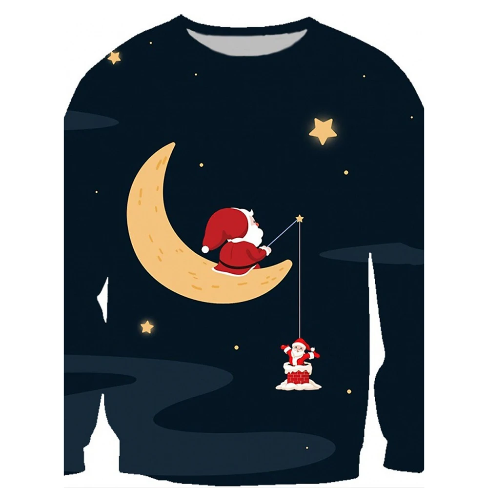 Santa Reindeer Hoodie Cartoon Comic Anime Graphics Hoodie Man Woman's Gender-Neutral Adult 3D Printed Lucky Christmas Oversized image 4