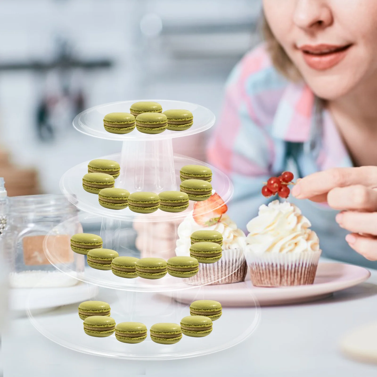 

Macaron Display Rack 4-Tier Transparent Cake Stand For Wedding Party Dessert Plastic Cupcake Holder Desktop Storage Rack
