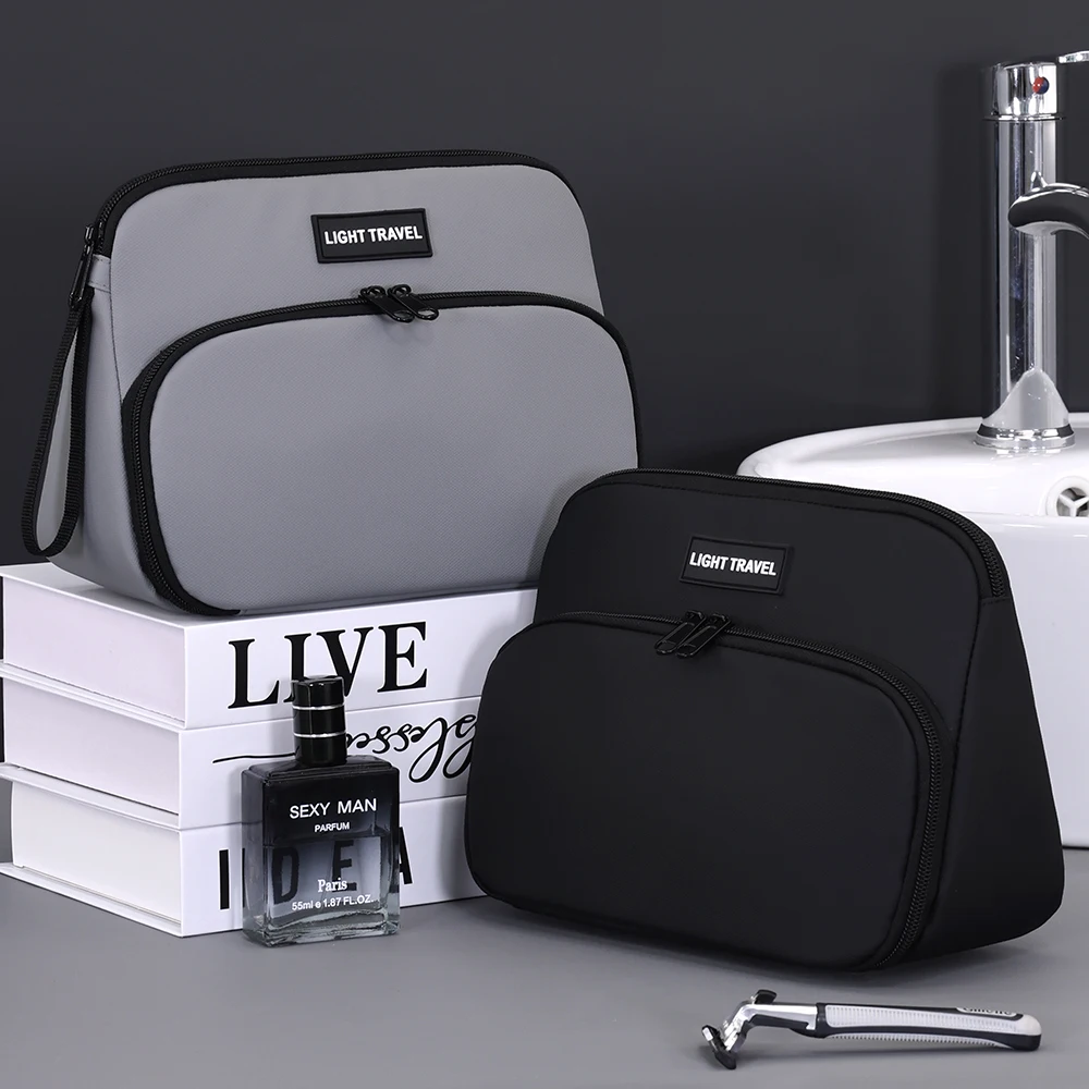 大容量メンズトラベルメイクアップバッグ二層ドライウェット分離ハンドヘルドトイレタリーバッグ防水化粧品収納袋