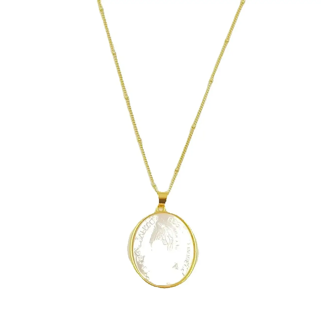 WT-JN022 WKT Noble Snowy Natural Shell Jesus Christ Pendants Bamboo Chain Necklaces Hand Carved White Charms Women Sweater ACC