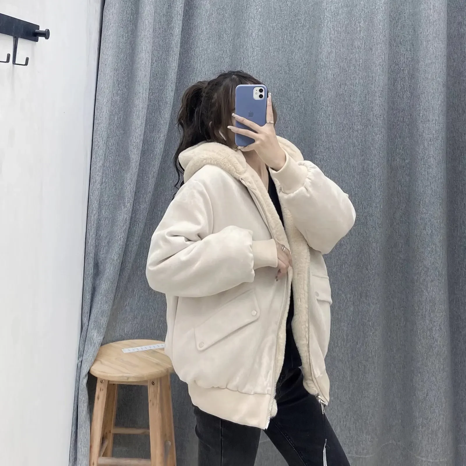 Women's Clothing Autumn and Winter New Hooded Jacket on Both Sides Cotton Clothes Thickened Fashion Short Coat