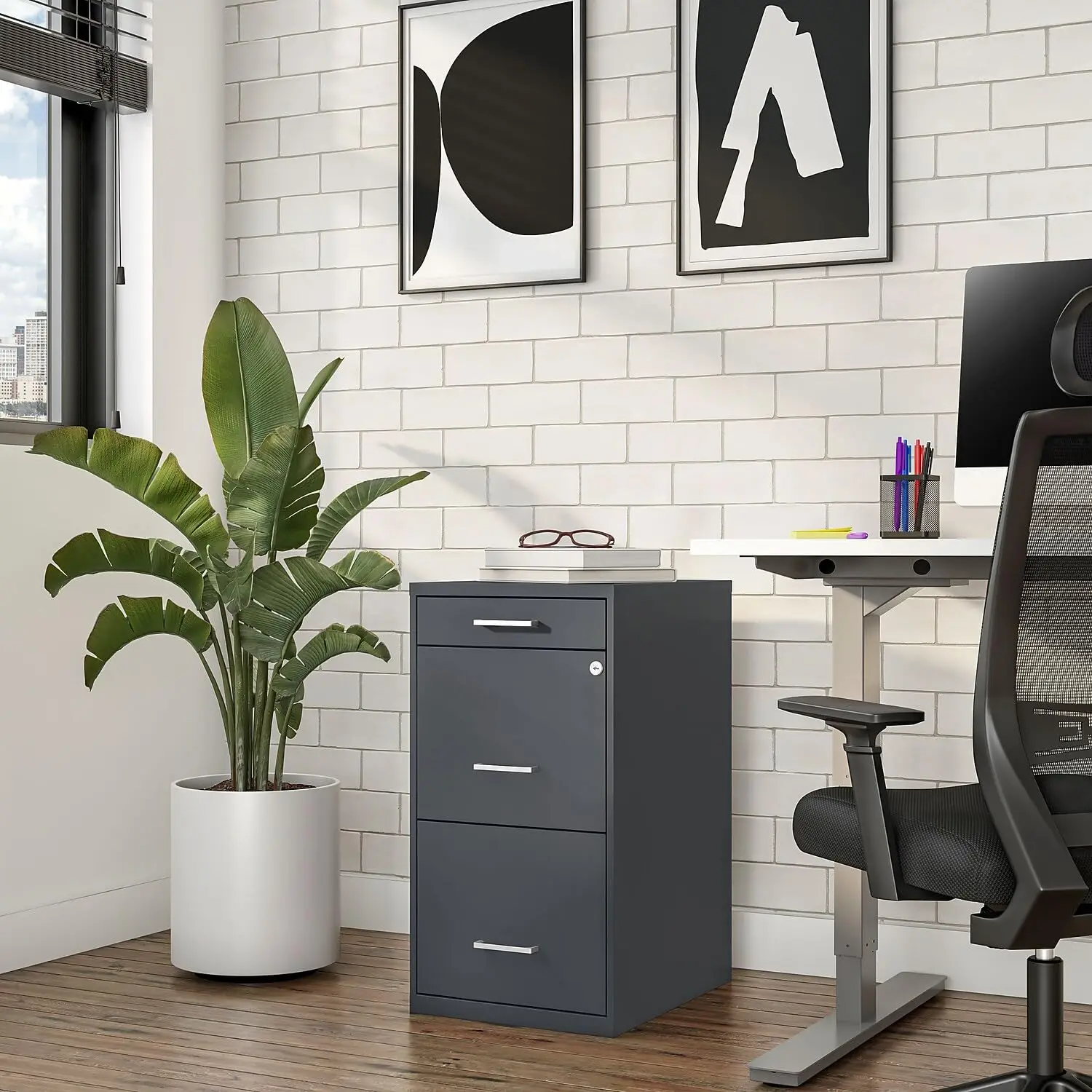 3-Drawer Vertical File Cabinet, Letter/Legal, Locking, Charcoal